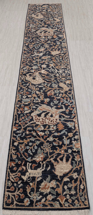 2.08X15.03 J.Blue Bird Modern Birds Scene Oushak Soft Shiny Look Hand Knotted Hand Spun Wool Rug JC-828