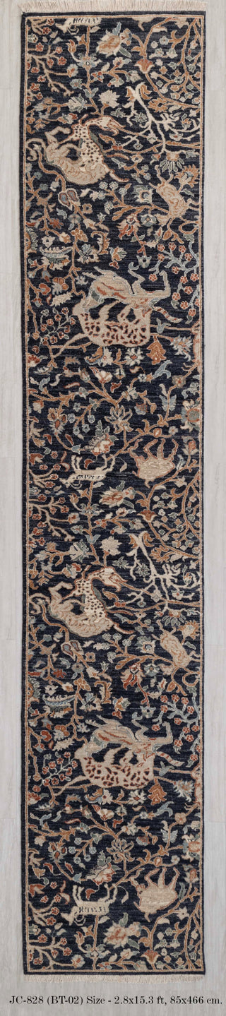 2.08X15.03 J.Blue Bird Modern Birds Scene Oushak Soft Shiny Look Hand Knotted Hand Spun Wool Rug JC-828