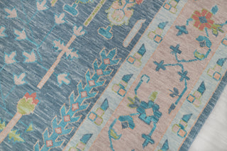Blue Pink Garden Pine Tree Of life Rug Modern Oushak Rug Premium Wool Hand Knotted Turkish Inspired, #2524