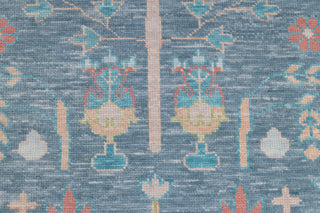 Blue Pink Garden Pine Tree Of life Rug Modern Oushak Rug Premium Wool Hand Knotted Turkish Inspired, #2524