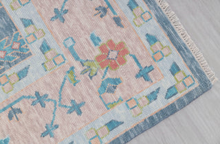 Blue Pink Garden Pine Tree Of life Rug Modern Oushak Rug Premium Wool Hand Knotted Turkish Inspired, #2524