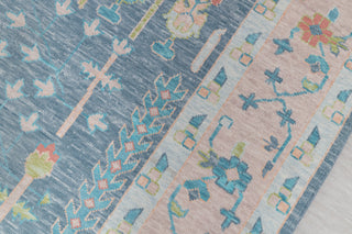 Blue Pink Garden Pine Tree Of life Rug Modern Oushak Rug Premium Wool Hand Knotted Turkish Inspired, #2524