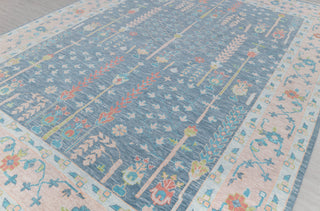 Blue Pink Garden Pine Tree Of life Rug Modern Oushak Rug Premium Wool Hand Knotted Turkish Inspired, #2524