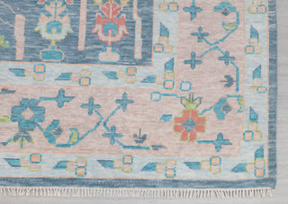 Blue Pink Garden Pine Tree Of life Rug Modern Oushak Rug Premium Wool Hand Knotted Turkish Inspired, #2524