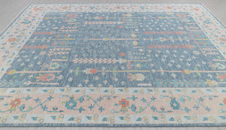 Blue Pink Garden Pine Tree Of life Rug Modern Oushak Rug Premium Wool Hand Knotted Turkish Inspired, #2524
