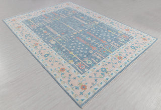 Blue Pink Garden Pine Tree Of life Rug Modern Oushak Rug Premium Wool Hand Knotted Turkish Inspired, #2524
