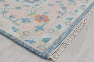 Blue Pink Garden Pine Tree Of life Rug Modern Oushak Rug Premium Wool Hand Knotted Turkish Inspired, #2524