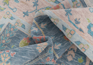 Blue Pink Garden Pine Tree Of life Rug Modern Oushak Rug Premium Wool Hand Knotted Turkish Inspired, #2524