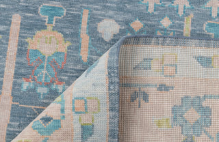Blue Pink Garden Pine Tree Of life Rug Modern Oushak Rug Premium Wool Hand Knotted Turkish Inspired, #2524
