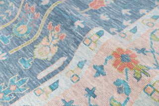 Blue Pink Garden Pine Tree Of life Rug Modern Oushak Rug Premium Wool Hand Knotted Turkish Inspired, #2524