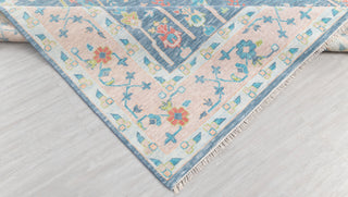 Blue Pink Garden Pine Tree Of life Rug Modern Oushak Rug Premium Wool Hand Knotted Turkish Inspired, #2524
