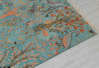 8x10 Turquoise Blue Colorful Birds Garden High Quality Hand Knotted Wool Rug,4186