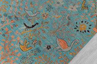 8x10 Turquoise Blue Colorful Birds Garden High Quality Hand Knotted Wool Rug,4186