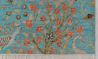 8x10 Turquoise Blue Colorful Birds Garden High Quality Hand Knotted Wool Rug,4186