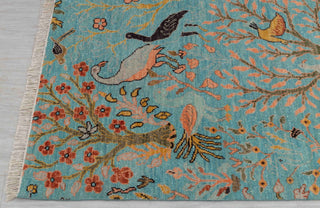 8x10 Turquoise Blue Colorful Birds Garden High Quality Hand Knotted Wool Rug,4186