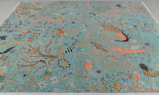 8x10 Turquoise Blue Colorful Birds Garden High Quality Hand Knotted Wool Rug,4186