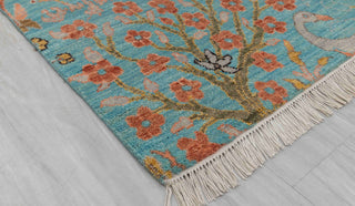 8x10 Turquoise Blue Colorful Birds Garden High Quality Hand Knotted Wool Rug,4186