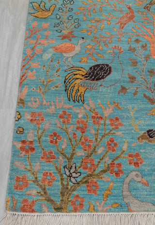 8x10 Turquoise Blue Colorful Birds Garden High Quality Hand Knotted Wool Rug,4186