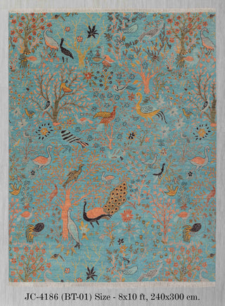 8x10 Turquoise Blue Colorful Birds Garden High Quality Hand Knotted Wool Rug,4186