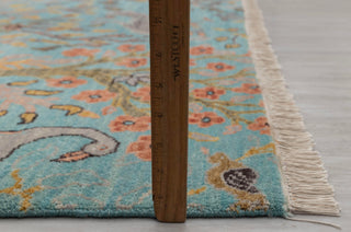 8x10 Turquoise Blue Colorful Birds Garden High Quality Hand Knotted Wool Rug,4186