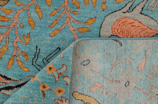 8x10 Turquoise Blue Colorful Birds Garden High Quality Hand Knotted Wool Rug,4186
