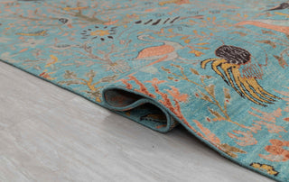8x10 Turquoise Blue Colorful Birds Garden High Quality Hand Knotted Wool Rug,4186