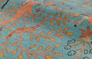 8x10 Turquoise Blue Colorful Birds Garden High Quality Hand Knotted Wool Rug,4186
