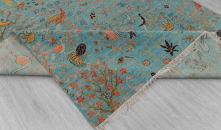 8x10 Turquoise Blue Colorful Birds Garden High Quality Hand Knotted Wool Rug,4186