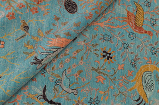 8x10 Turquoise Blue Colorful Birds Garden High Quality Hand Knotted Wool Rug,4186