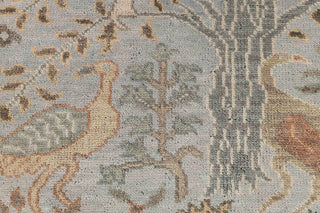 Blue Cream Birds Garden Oushak Soft Hand Knotted Hand Spun Wool Rug #1140