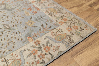 Blue Cream Birds Garden Oushak Soft Hand Knotted Hand Spun Wool Rug #1140