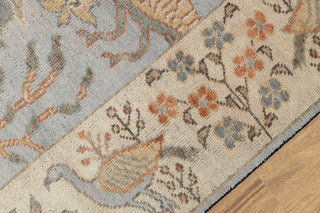 Blue Cream Birds Garden Oushak Soft Hand Knotted Hand Spun Wool Rug #1140