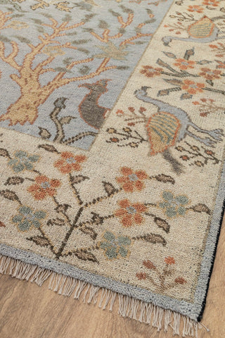 Blue Cream Birds Garden Oushak Soft Hand Knotted Hand Spun Wool Rug #1140