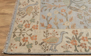 Blue Cream Birds Garden Oushak Soft Hand Knotted Hand Spun Wool Rug #1140