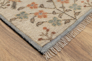 Blue Cream Birds Garden Oushak Soft Hand Knotted Hand Spun Wool Rug #1140