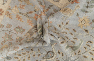 Blue Cream Birds Garden Oushak Soft Hand Knotted Hand Spun Wool Rug #1140
