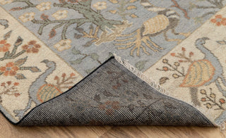 Blue Cream Birds Garden Oushak Soft Hand Knotted Hand Spun Wool Rug #1140
