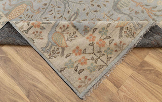 Blue Cream Birds Garden Oushak Soft Hand Knotted Hand Spun Wool Rug #1140