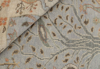 Blue Cream Birds Garden Oushak Soft Hand Knotted Hand Spun Wool Rug #1140