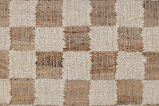 Checkered Natural Wool Jute Ivory High Quality Hand Woven Premium Quality Boho Style Rug, Moroccan Bohemian Decor Inspired- TN-94