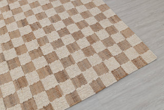 Checkered Natural Wool Jute Ivory High Quality Hand Woven Premium Quality Boho Style Rug, Moroccan Bohemian Decor Inspired- TN-94