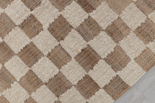 Checkered Natural Wool Jute Ivory High Quality Hand Woven Premium Quality Boho Style Rug, Moroccan Bohemian Decor Inspired- TN-94