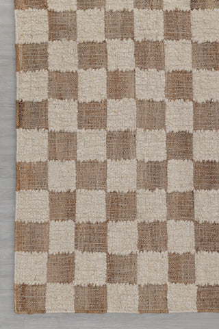 Checkered Natural Wool Jute Ivory High Quality Hand Woven Premium Quality Boho Style Rug, Moroccan Bohemian Decor Inspired- TN-94