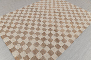 Checkered Natural Wool Jute Ivory High Quality Hand Woven Premium Quality Boho Style Rug, Moroccan Bohemian Decor Inspired- TN-94