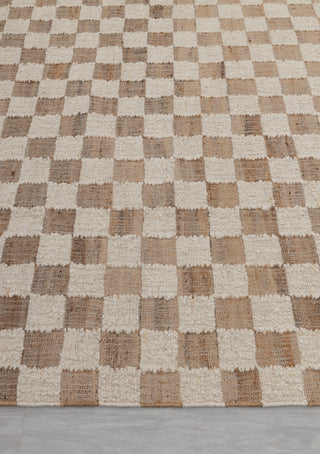 Checkered Natural Wool Jute Ivory High Quality Hand Woven Premium Quality Boho Style Rug, Moroccan Bohemian Decor Inspired- TN-94