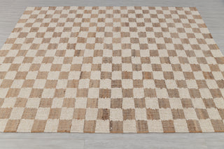 Checkered Natural Wool Jute Ivory High Quality Hand Woven Premium Quality Boho Style Rug, Moroccan Bohemian Decor Inspired- TN-94