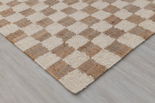 Checkered Natural Wool Jute Ivory High Quality Hand Woven Premium Quality Boho Style Rug, Moroccan Bohemian Decor Inspired- TN-94