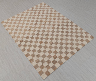 Checkered Natural Wool Jute Ivory High Quality Hand Woven Premium Quality Boho Style Rug, Moroccan Bohemian Decor Inspired- TN-94