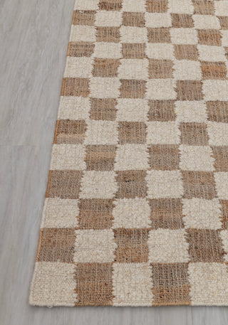 Checkered Natural Wool Jute Ivory High Quality Hand Woven Premium Quality Boho Style Rug, Moroccan Bohemian Decor Inspired- TN-94