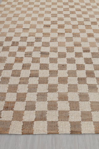 Checkered Natural Wool Jute Ivory High Quality Hand Woven Premium Quality Boho Style Rug, Moroccan Bohemian Decor Inspired- TN-94